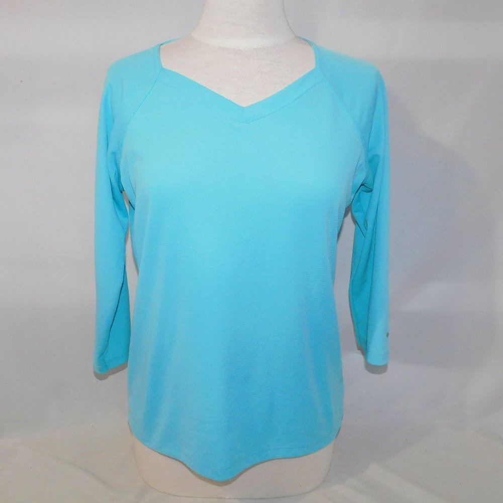 Columbia PFG Omni-Shade Aqua Blue 1/4 Sleeve Top Shirt Womens M